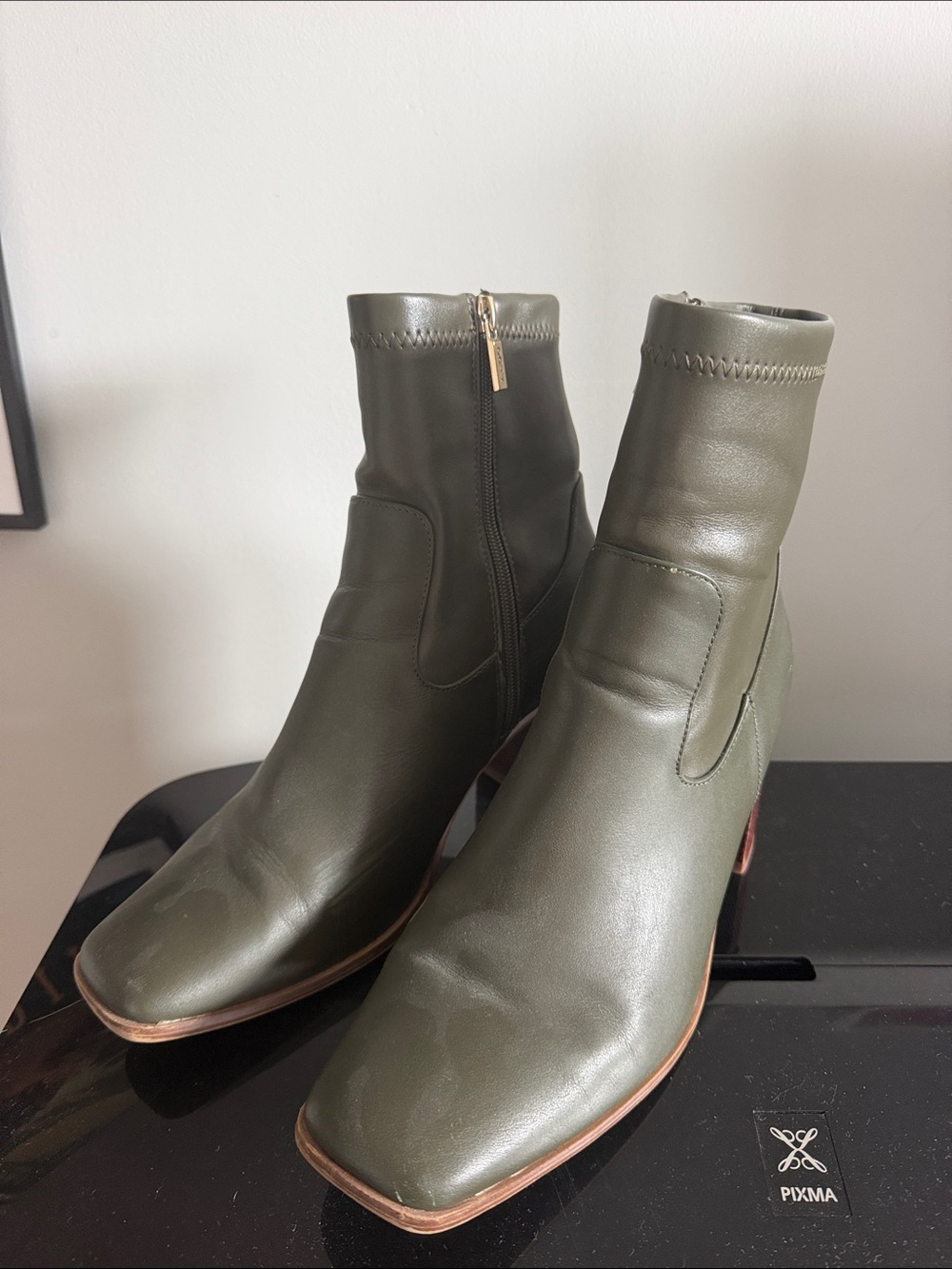 Aldo Olive Green Faux-Leather Ankle Boots